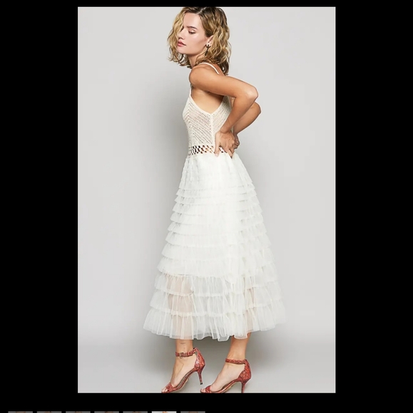 POL Sleeveless Crochet With Lace Ruffle Dress - Cream - OS - Picture 4 of 6